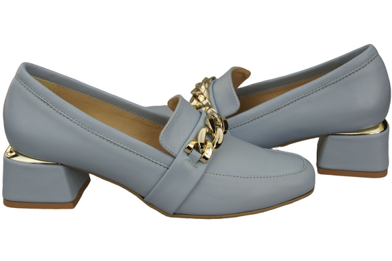 Damenschuhe mit Zierkette Pumps Mokassins Naturleder 193 Hellblau ElitaBut