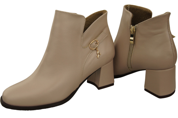 Damen-Stiefeletten ElitaBut 226 Cappuccino Blass aus Naturleder, gefüttert, eckige Zehenkappe, Blockabsatz