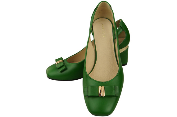 Schuhe Damen Grün Pumps aus Naturleder mit dekorativem Absatz 199 ElitaBut