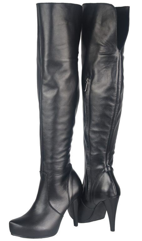 Schuhe Damenstiefel Plateauabsatz Stiletto Obermaterial Kniehoch Naturleder Schwarz 692 ElitaBut