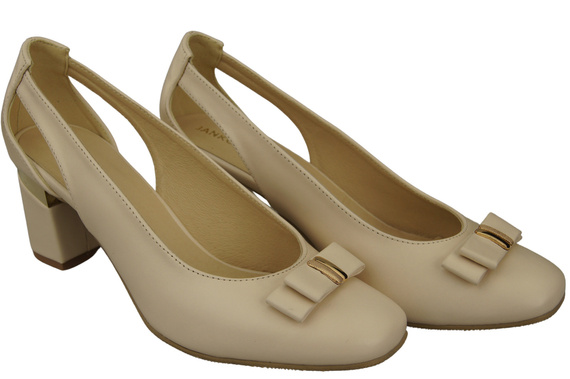 Schuhe Damen Beige Pumps aus Naturleder mit dekorativem Absatz 199 ElitaBut