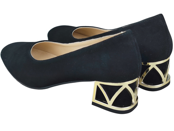 Bequeme Damenschuhe Schwarze Pumps mit dekorativem Absatz Natürliches Wildleder 219 von ElitaBut