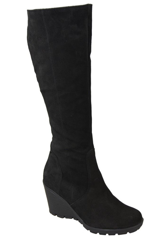 Schuhe Damenstiefel mit Keilabsatz, natürliches Veloursleder, 745 Schwarz ElitaBut