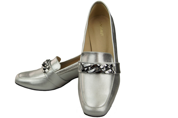 Damenschuhe mit Zierkette Pumps Mokassins Naturleder 193 Silber ElitaBut