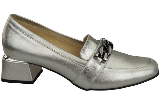 Damenschuhe mit Zierkette Pumps Mokassins Naturleder 193 Silber ElitaBut