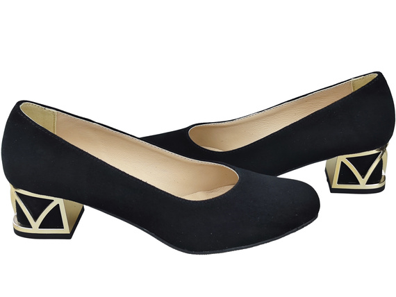 Bequeme Damenschuhe Schwarze Pumps mit dekorativem Absatz Natürliches Wildleder 219 von ElitaBut