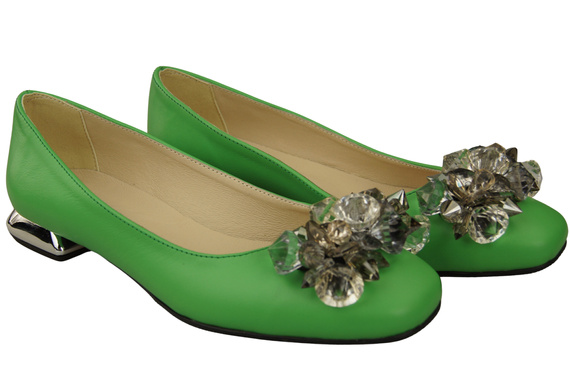 Damen Limette Pumps mit Kristallen flach Naturleder 216 ElitaBut