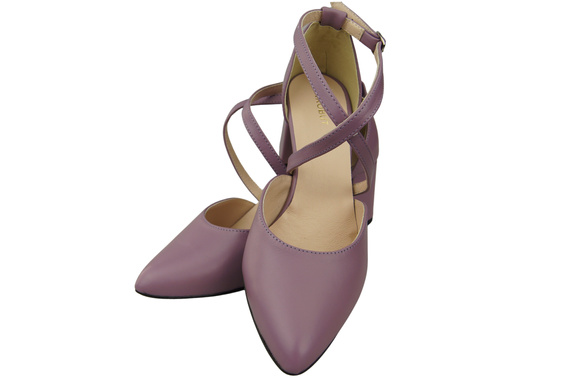 Elegante Lilienfarben Ledersandalen mit offener Seite und stabilem Absatz 218 ElitaBut