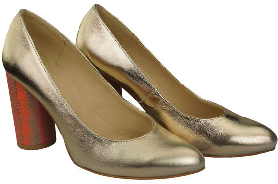 Damenschuhe Pumps Gold Naturleder Bunter Zierabsatz 194 ElitaBut