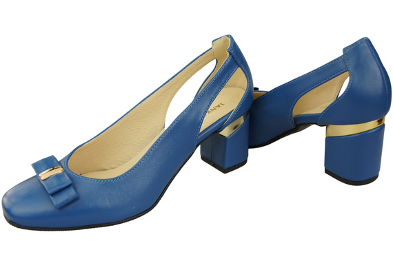 Schuhe Damen Blau Pumps aus Naturleder mit dekorativem Absatz 199 ElitaBut