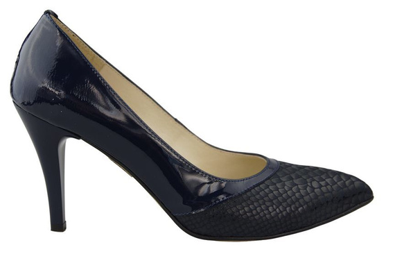 Damenschuhe Pumps mit Schuppenmotiv, Naturleder, Marineblau 951 ElitaBut