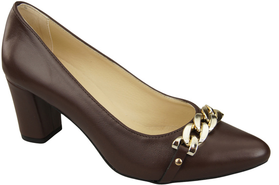 Klassische Frauen Schokoladensandalen Naturleder Schuhe mit Gold Ornament Kette 200 ElitaBut